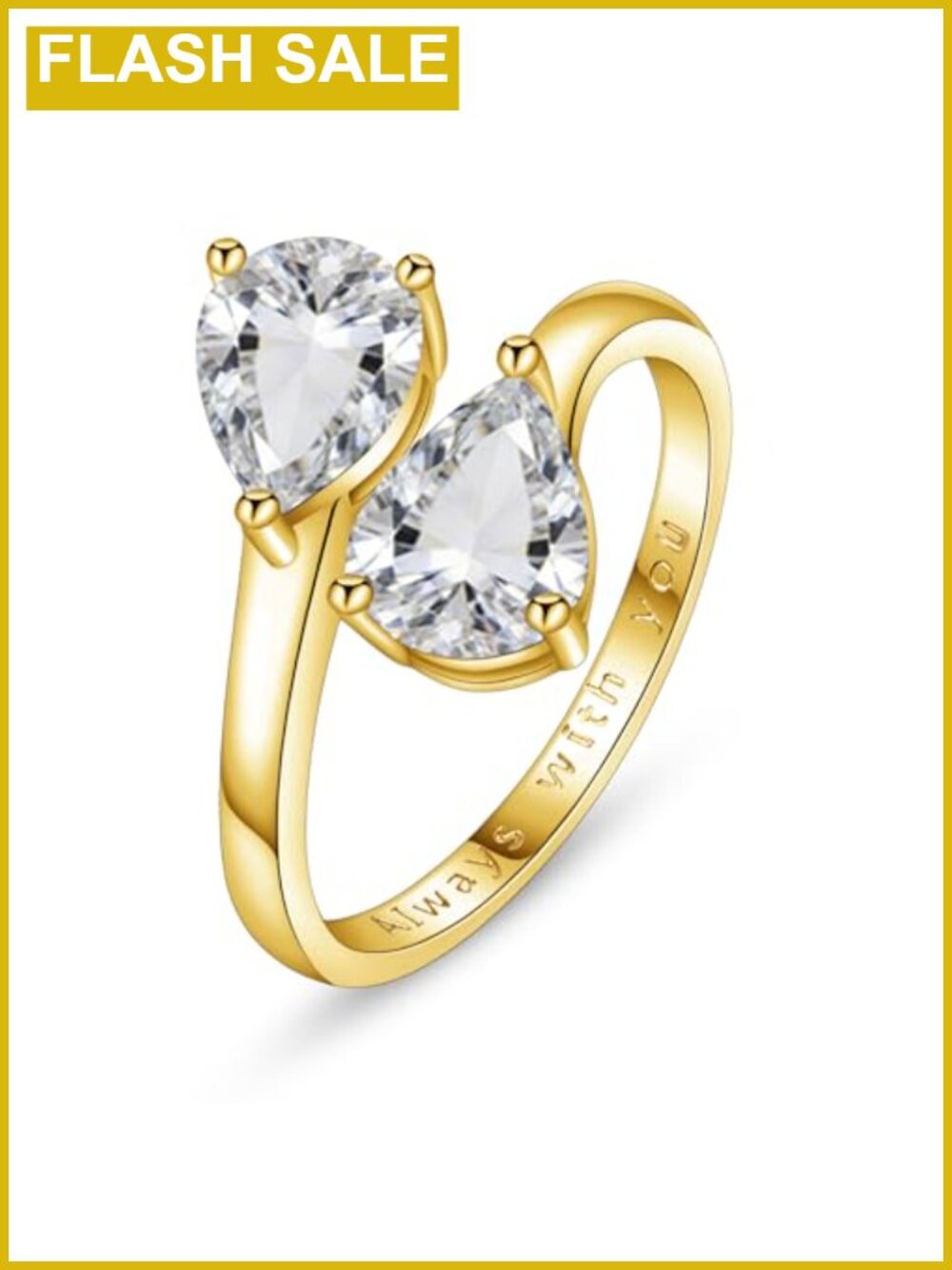 14K Gold Plated Adjustable Birthstone Ring Engraved Always with You